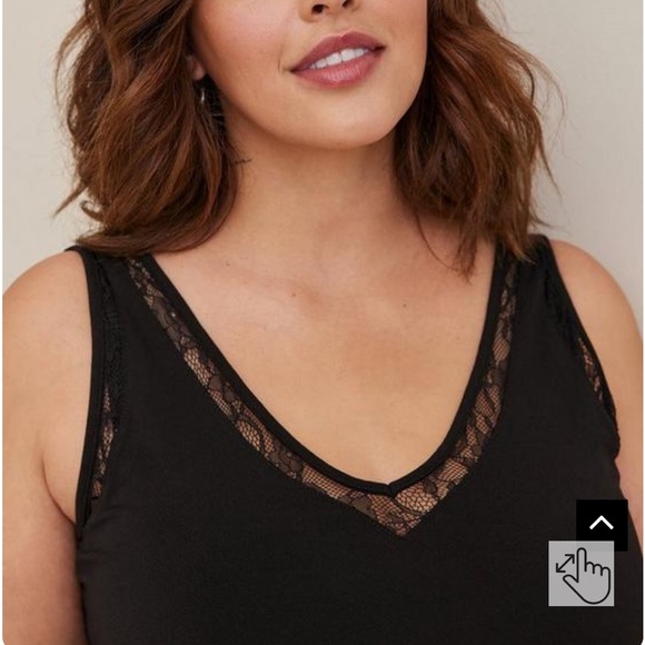 torrid Studio Crepe Jersey Lace Inset Double V-Neck Tank - Picture 2 of 13
